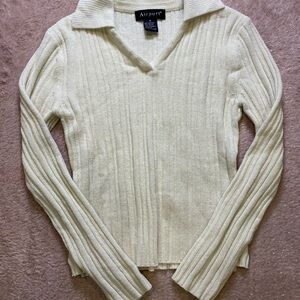 Women's Elegant Cream V-Neck Sweater
